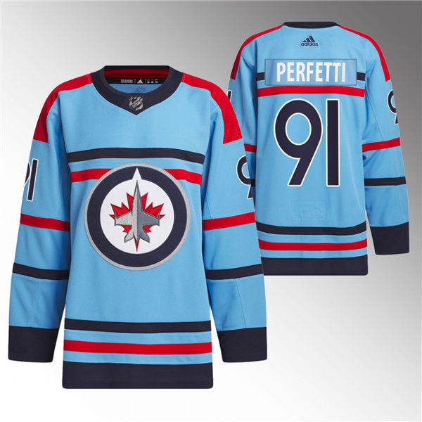 Men's Winnipeg Jets #91 Cole Perfetti Fanatics Light Blue Anniversary Premier Jersey